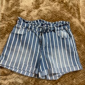 Blue Spice Striped Jean Shorts